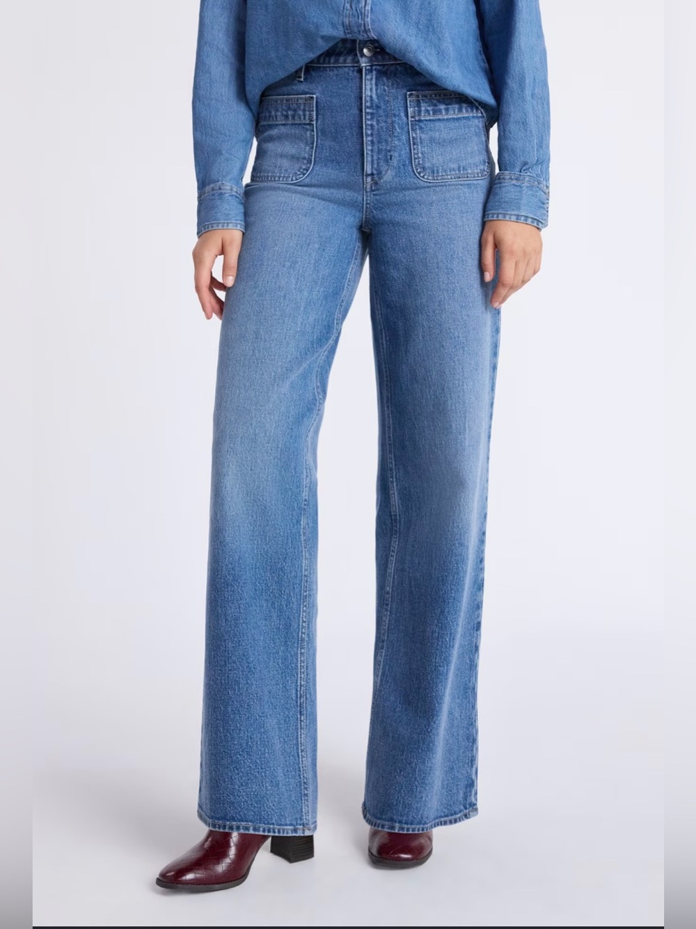 NWOT Free Assembly Cotton Super High Rise Wide Leg Patch Pocket Jeans (18)